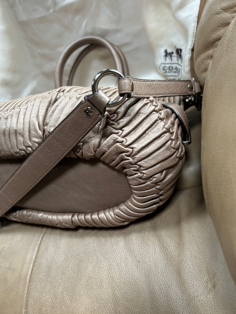 Authentic Coach Ruched Leather dusty lavender Madison  Satchel - Picture 11 of 15